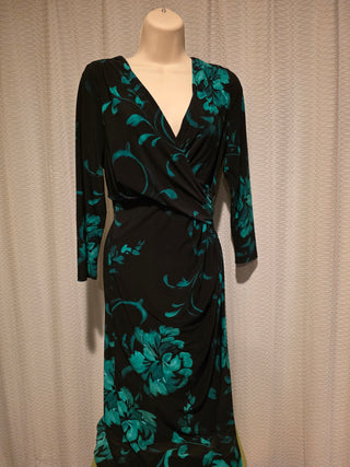 Women's - Lauren by Ralph Lauren | Black Wrap Dress with Green Florals (12)