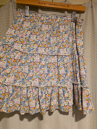 Women's - White Floral Tiered Skirt (S)
