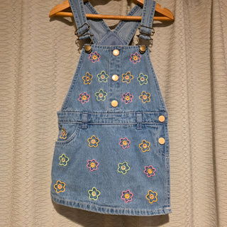 SALE - Girl's - Embroidered Floral Denim Skort Overalls (4T)
