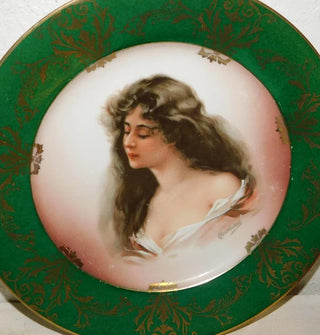 RARE Antique French Majolica plate Limoges Woman signed Constance|95182