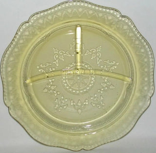 (2) Federal Glass PATRICIAN "Spoke" Amber Large 3-Part Divided Grill Plate|96186