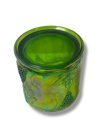 Vintage Harvest Grape Iridescent Lime Green Carnival Glass Canister Jar No Lid|102308