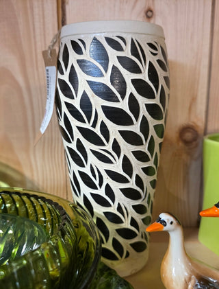 *B7 MARKDOWN* Studio Pottery - Black Leaf Pattern - Tall Vase (BRI)- MTS