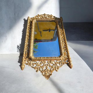Vintage Homco 1971 Wall Mirror Gold Ornate Rococo Scroll Syroco USA  32.5x17
