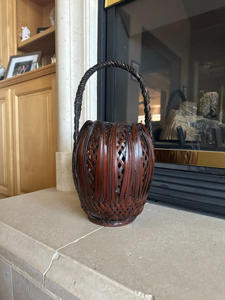 Antique Japanese Hanakago Bamboo Ikebana Basket 16"tall, 9" wide RCD