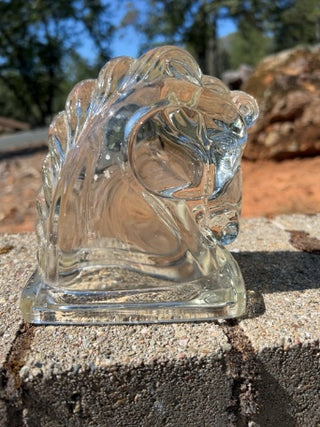 ONE vintage Federal Glass clear glass horse head bookend,1940s/1950s