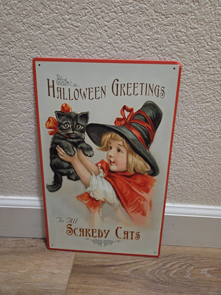 Metal Sign "Halloween Greetings to All Scaredy Cats" RCD|108882