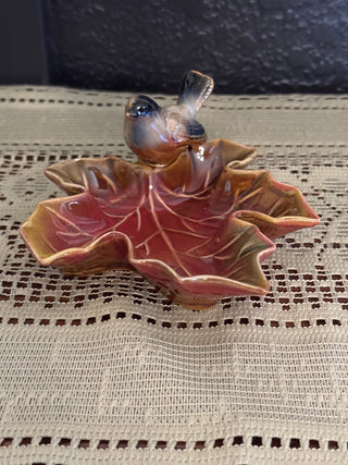 Vintage Creative CO-OP Small Maple Leaf Dish with Bird - RCD|68821