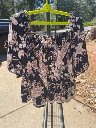Indigo Rose Cropped Top Womens 3XL Multi Smocked Off Shoulder Peplum Casual Top