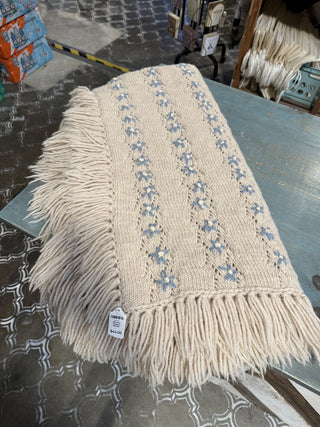 Exquisite HandKnit Blanket, Blue Flowers -- MTS|129380