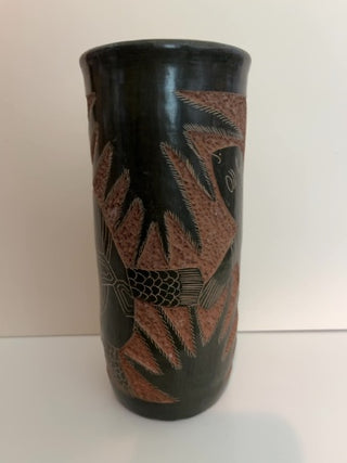 Vintage  Sgraffito Terra Cotta Vase w/ Turtles