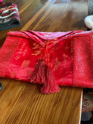 Red Satin Asian Table Runner w/ Tassels~MTS|130612