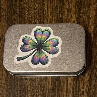 Shamrock Trinket Tin w Faux Coins & Pin, Silver RSV