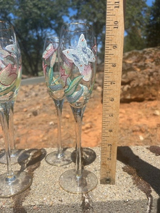 BB Set of 6 NWT Romanian Euroglass 10” Floral Champagne Flutes