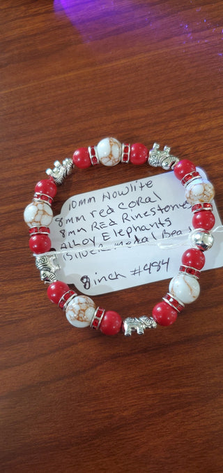 Bracelet #484 Alloy elephants 10mm Howlite