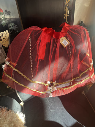 Vintage Holiday Party Apron pretty red ribbon and gold with ornate bells #63 VV MTS|125543