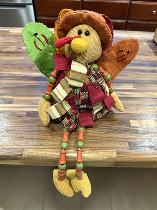 Vintage Thanksgiving Decoration Turkey Shelf Sitter. Long spools and beaded Legs RCD|113958