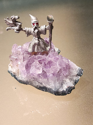Pewter Wizard w/ Crystal Ball on Amethyst|63312