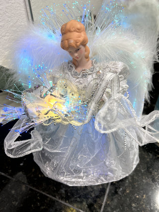Kurt Adler 12" White Silver LED Light Fiber Optic Angel Christmas Tree Topper-RSV|126793