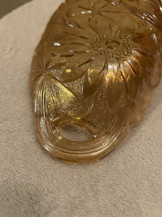 Vintage Indiana Glass Marigold Carnival Glass Sunflower Pattern Oval Bowl|53578