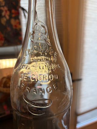 Vtg. French lemonade bottle from Geyer Frères Maison Fondèe w/attached rubber stopper 12.5"
