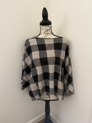 Eileen Fisher Buffalo Check Organic Linen Boxy Knit Sweater Top Size Large|98885