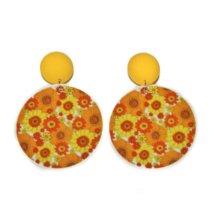 70's floral print circle Earrings|53794