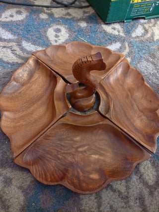 Monkey Pod Relish Tray with Seahorse tooth pick Holder