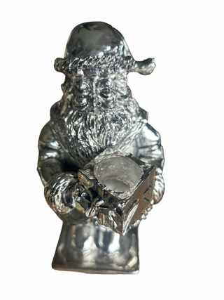 Vtg Christmas Silver Plated Metal 7.5" Santa Claus Figure Music Box Holiday-RSV|130699