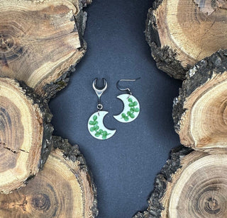 Moons with greenery earrings|48689