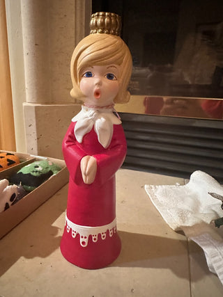 Vtg Xmas- Caroler/Candle Holder - 1971, ceramic, hand painted RCD|73942