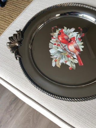 OneidaStainless steel serving tray with holiday birds