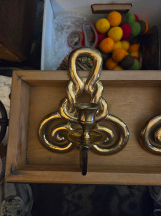 Vtg Pair of Brass Andrea by Sadek Candle Wall Sconce Twisted Rope Knot Style