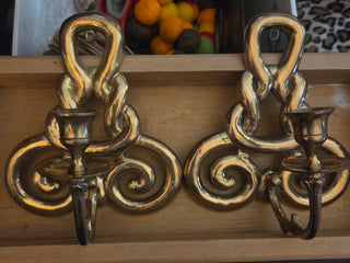 Vtg Pair of Brass Andrea by Sadek Candle Wall Sconce Twisted Rope Knot Style