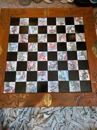 Vintage Chinese hand carved jade soapstone chess set