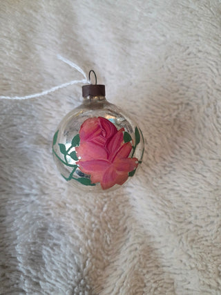 Vintage mercury glass painted pink flower ornament