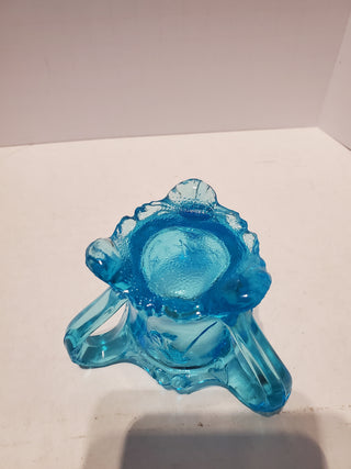 Vintage 1950s Kemple Glass Blue 3 Handled & Footed Glass Toothpick Holder
