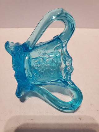Vintage 1950s Kemple Glass Blue 3 Handled & Footed Glass Toothpick Holder