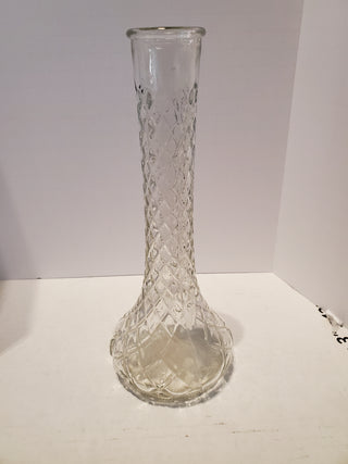 HOOSIER  Pressed Clear Glass 9" Vintage BUD VASE Diamond Lattice
