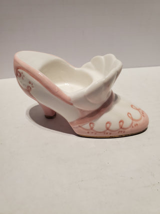 White/pink porcelain shoe tea light holder
