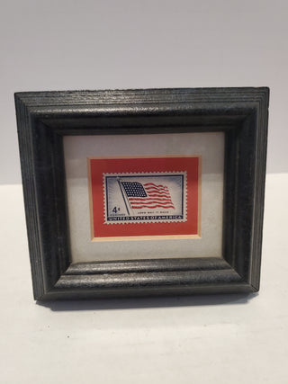 AMERICAN / U.S. FLAG - FRAMED & MATTED U.S. POSTAGE STAMP - "LONG MAY IT WAVE"