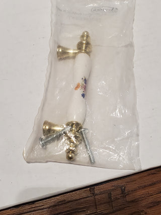Gold and porcelain floral drawer pull
