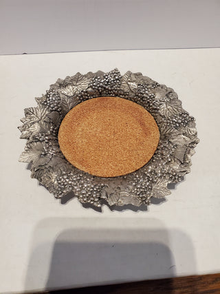 Pewter wine bottle coaster grapevine motif