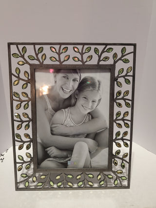 Metal frame with green rhinestones 5X7