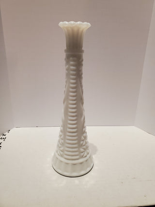 Milk glass flower vase scalloped edge