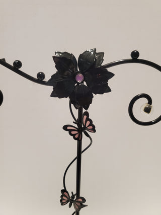 Black metal jewelry holder flower/butterfly