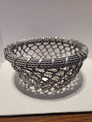 Silver metal wicker basket