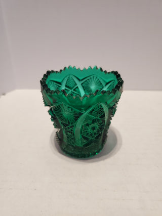 Green cut glass votive holder