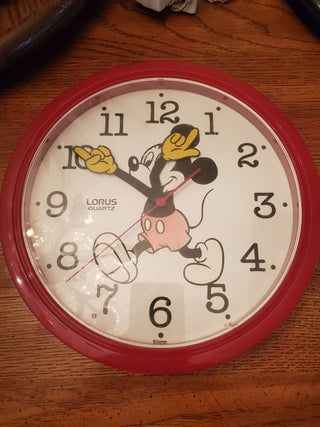 Vintage Lorus Quartz Mickey Mouse Red Wall Clock Works 9.5"