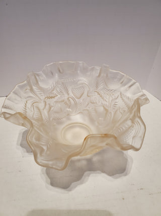 VTG Fenton Clear Frosted Strawberry Bowl,Ruffled Edges.